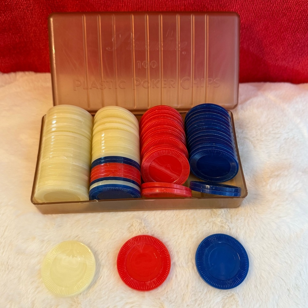 Vintage Poker Chips 1920s 100 Pleasantine Plastic Set With Case - 79 Chips